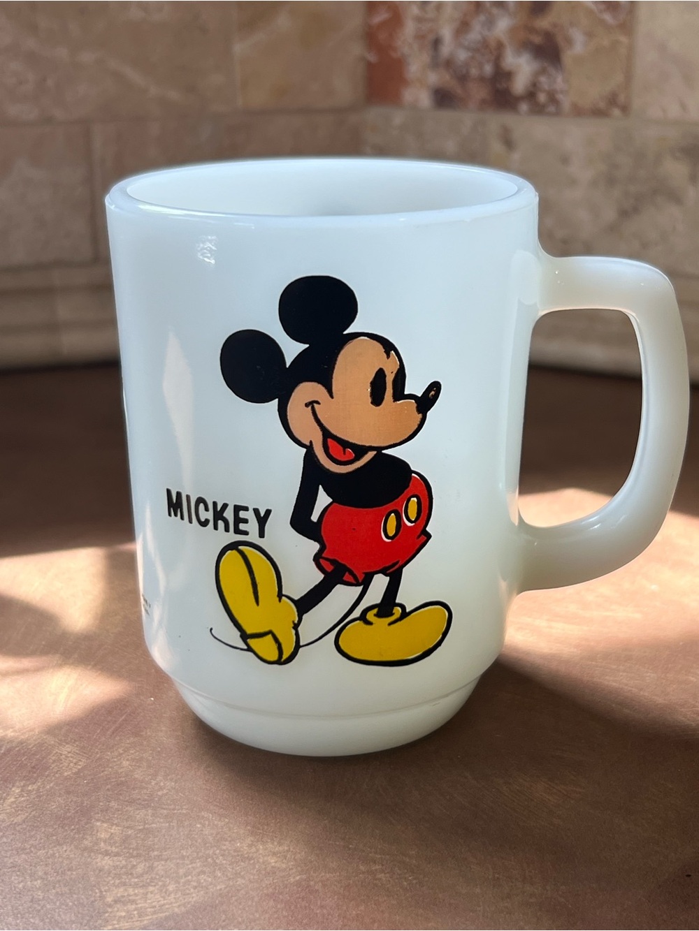 Mickey Mouse Vintage Milk Glass Mug , Anchor Hocking , Good Condition